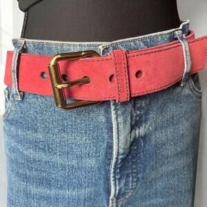 Miu Miu Red Suede Leather Belt Gold Buckle Vintage Y2K 2000s Made in Italy